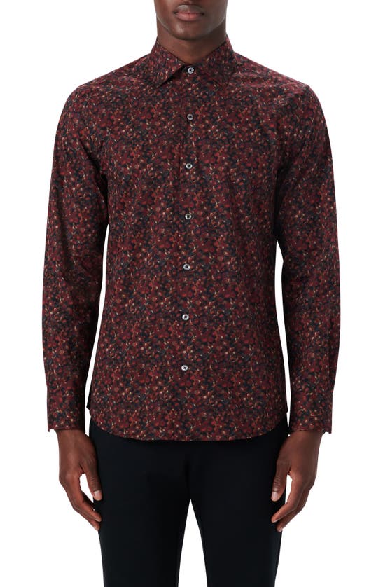 BUGATCHI SHAPED FIT ABSTRACT PRINT STRETCH COTTON BUTTON-UP SHIRT