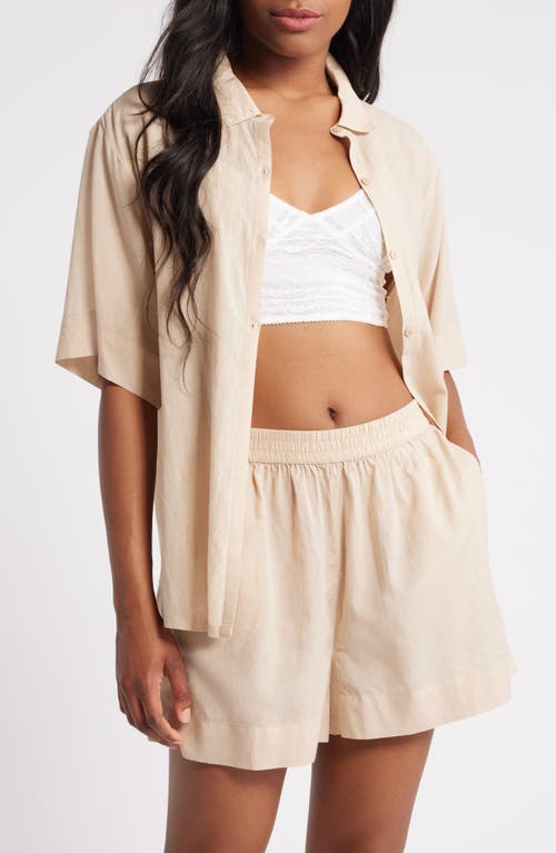 Shop Open Edit Vacation Short Pajamas In Tan Oxford