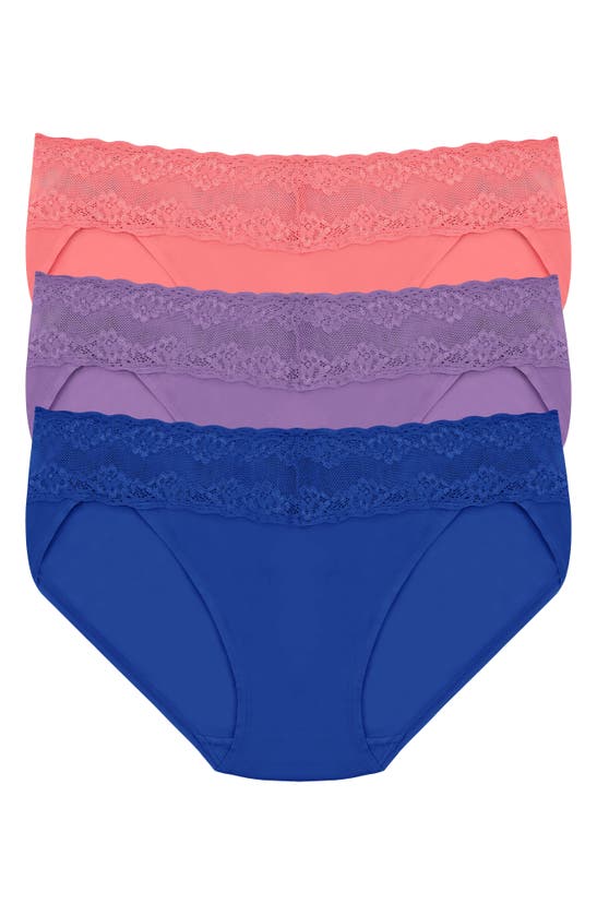 Shop Natori Bliss Perfection 3-pack Bikini Briefs In Papaya/ Purple/ Cobalt