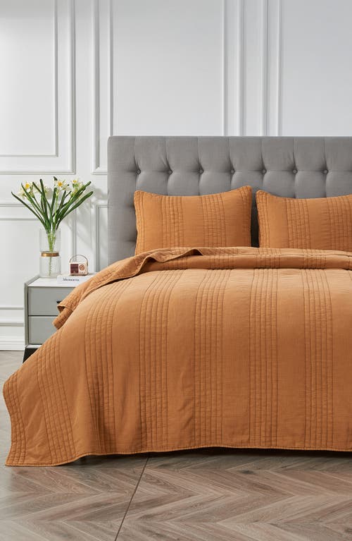 Melange Home Stone Washed Quilt & Sham Set In Rust Orange