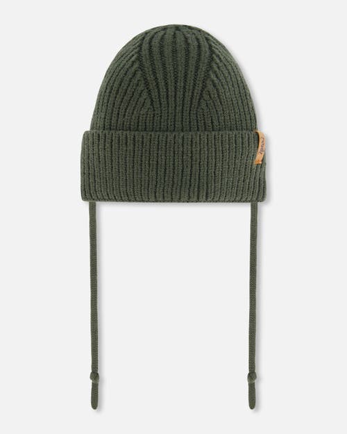 Deux Par Deux Baby Boy's Mid-season Knit Hat With Strings Forest Green In Kombu Green