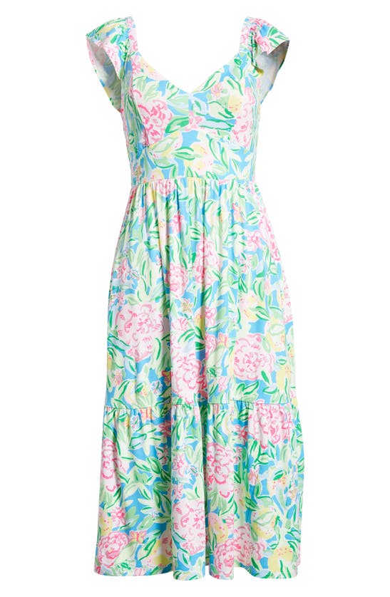 Shop Lilly Pulitzer Bayleigh Flutter Sleeve Tiered Midi Dress In Multi Grove Garden