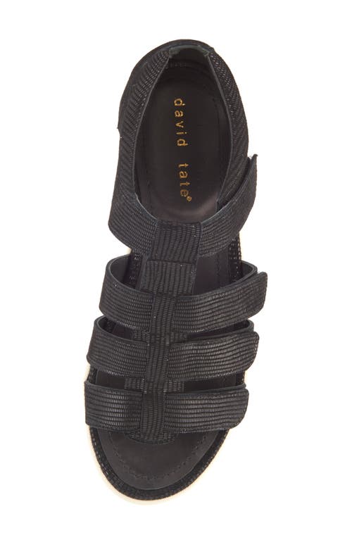 David Tate Shala Strappy Sport Sandal In Black Lizard Print Leather