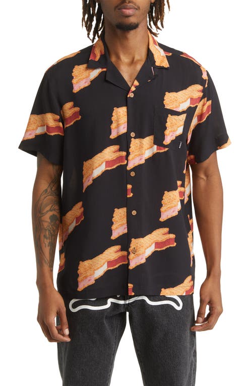 ICE CREAM Base Print Short Sleeve Button-Up Shirt in Black