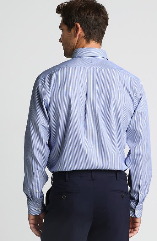 Lands' End Traditional Fit Solid No Iron Supima Pinpoint Buttondown Collar Dress Shirt In Clear Blue/white Stripe