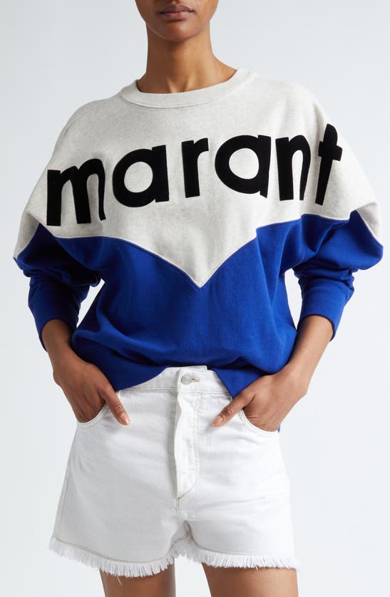 Shop Isabel Marant Étoile Houston Colorblock Cotton Graphic Sweatshirt In Electric Blue