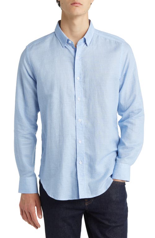 Robert Graham Sloan Mini Houndstooth Linen & Cotton Button-Up Shirt Blue at Nordstrom,