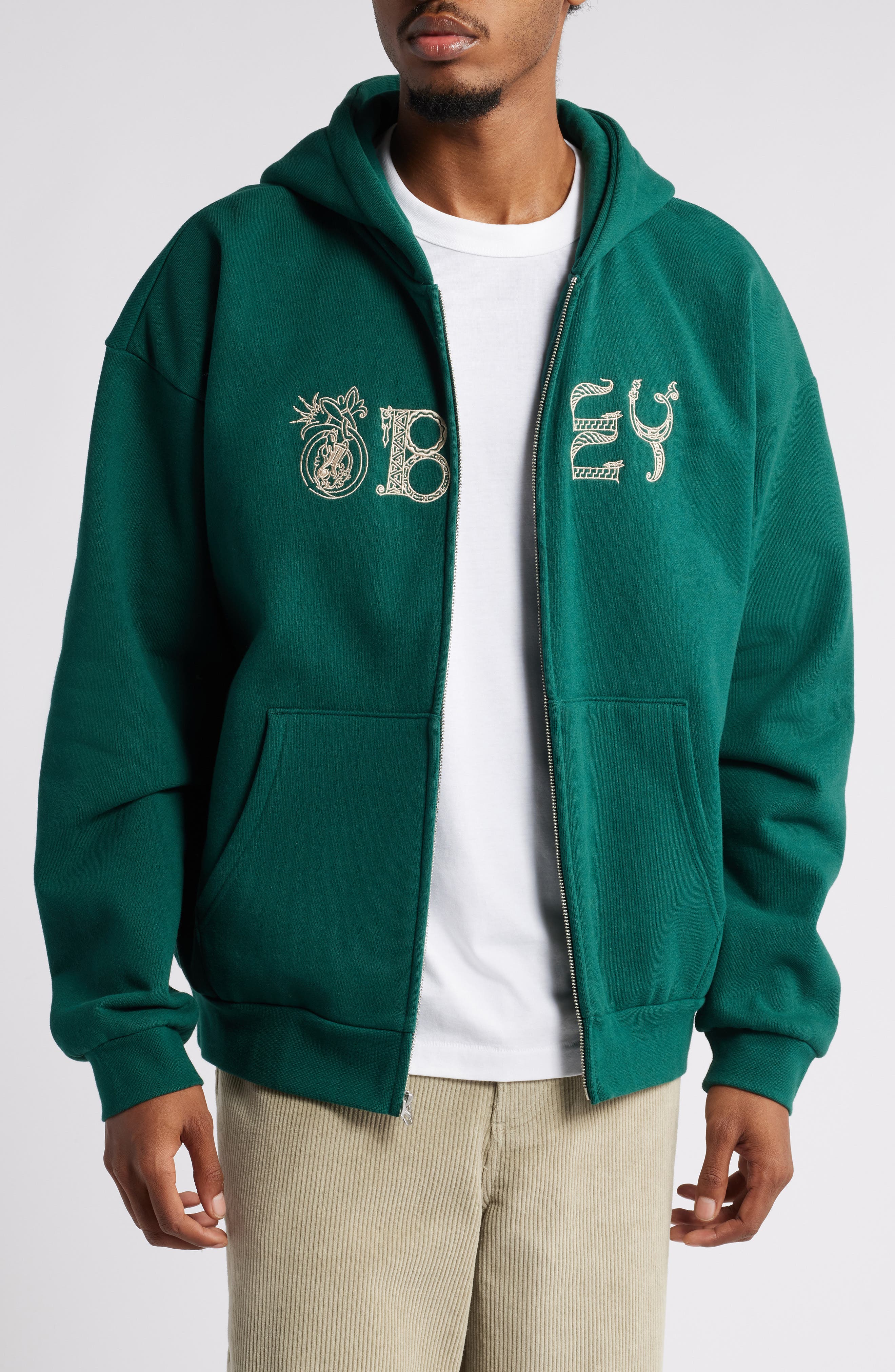 Obey Woodcut Extra Heavy Hoodie in Rain Forest 