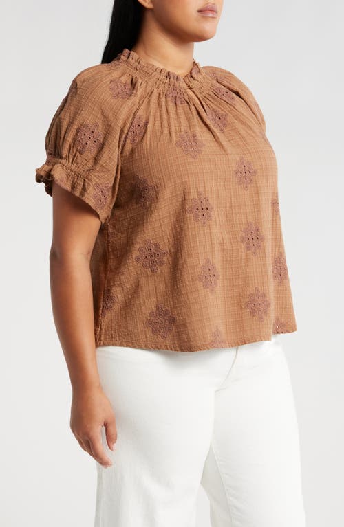 Shop Wit & Wisdom Embroidered Short Sleeve Top In Caramel Latte