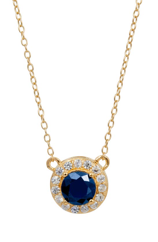 Savvy Cie Jewels Gemstone Halo Pendant Necklace In Gold/ Sapphire
