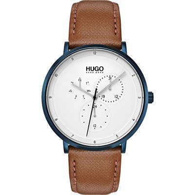Hugo Ultra Slim Leather Strap Watch, 40Mm