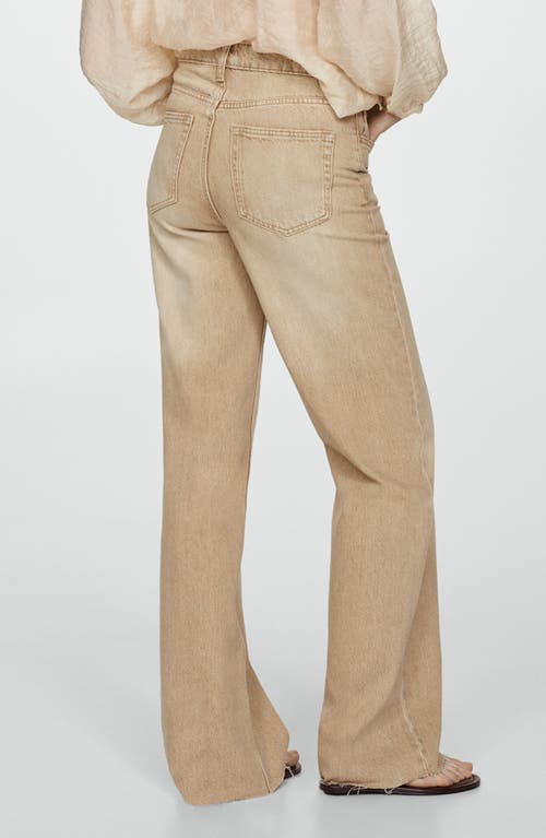 Shop Mango Raw Hem Wide Leg Jeans In Sand