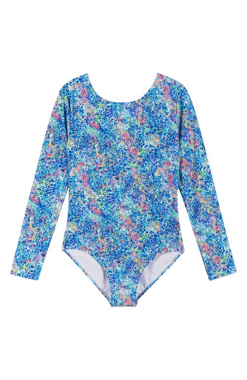 Andy & Evan Kids' Long Sleeve Cutout One-Piece Swimsuit Blue at Nordstrom,
