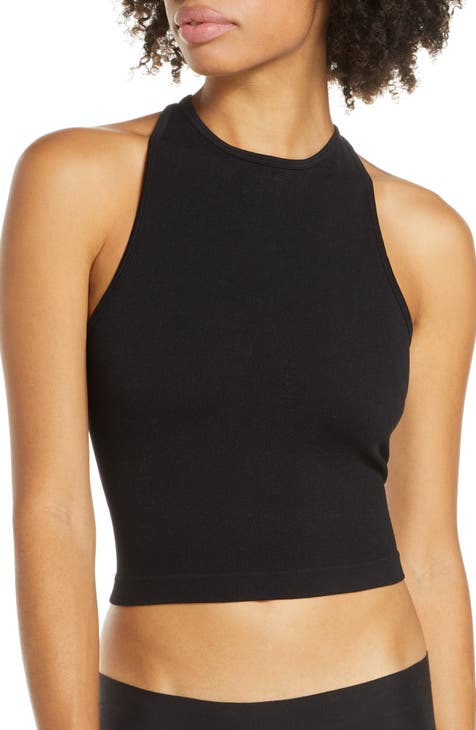 Sparkly Halterneck Crop Top Black Going Out Outfit –