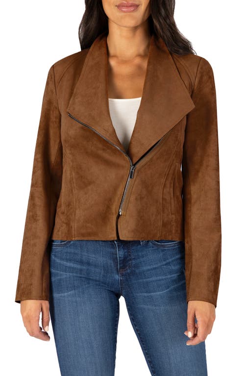 KUT from the Kloth Carina Faux Suede Drape Moto Jacket in Brandy at Nordstrom, Size Medium