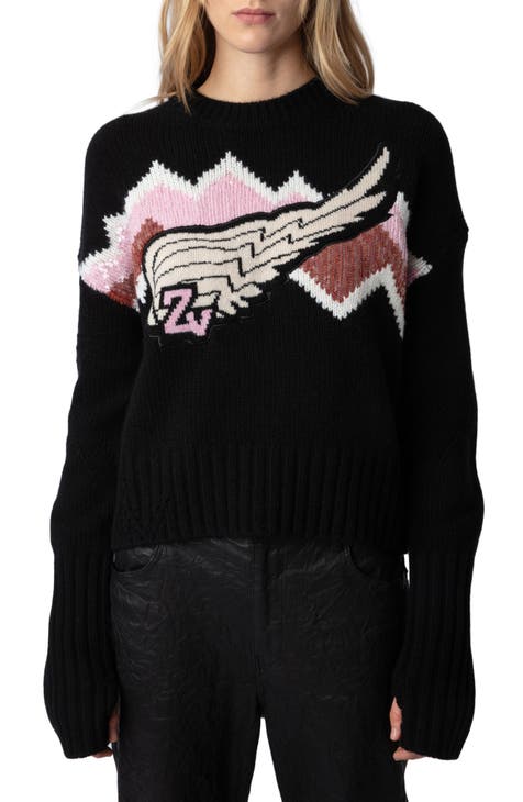 Bleez Sequin Wing Graphic Cashmere & Merino Wool Sweater