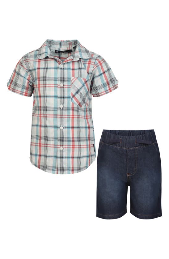 Shop Ben Sherman Kids' Plaid Button-up & Shorts Set In Blue