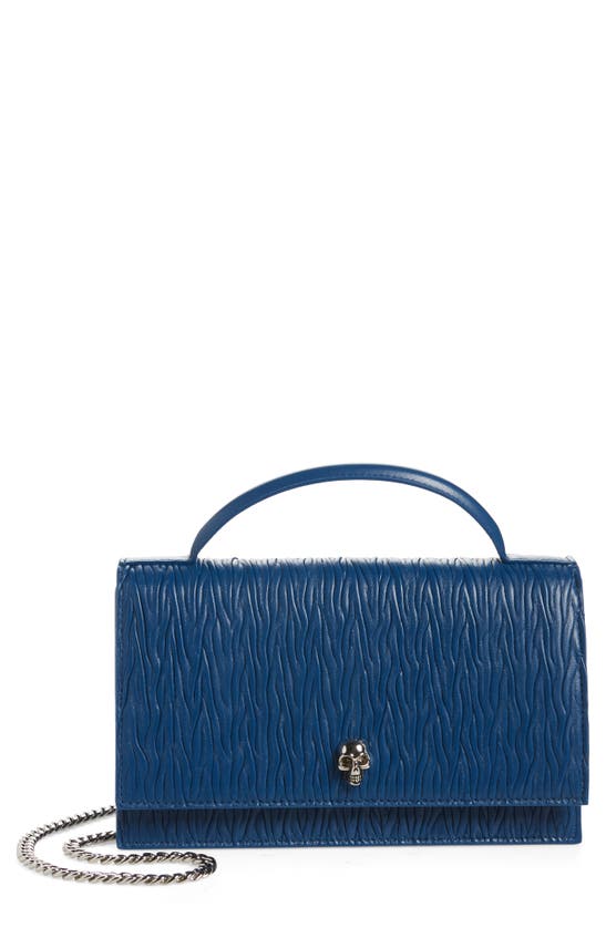 Alexander Mcqueen Medium Skull Pleated Leather Top Handle Bag In 4423 Celestial Blue