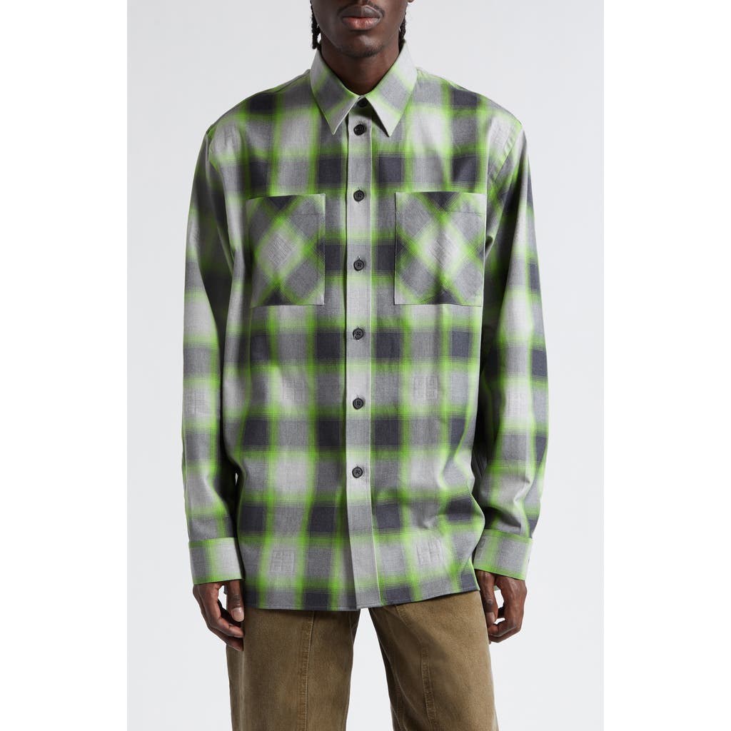 Givenchy Plaid Oversize Button-up Shirt In Grey/green