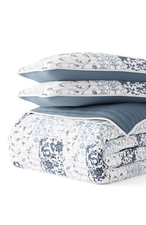 Homespun 3-piece Scroll Print Quilt Set In Dusk Blue