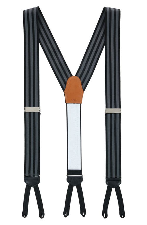 Trafalgar Astaire Grosgrain Stripe Silk Suspenders in Black With Grey Stripe at Nordstrom