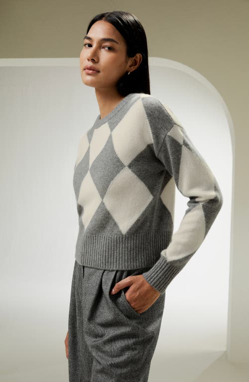 Lilysilk Round Neck Diamond Pattern Cashmere Sweater In Grey