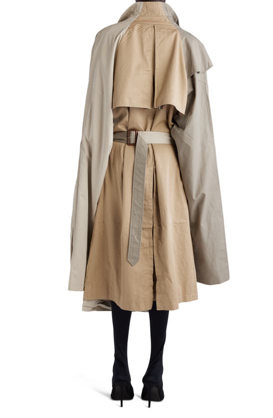 Shop Balenciaga Double Sleeve Mixed Media Trench Coat In Beige