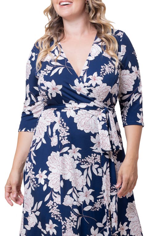 Kiyonna Signature A-line Wrap Dress In Lily And Peony Print