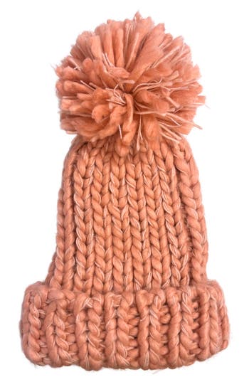 Marcus Adler Fluffy Pom Chunky Knit Beanie In Pink