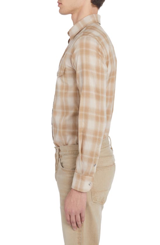 Shop Tom Ford Dégradé Plaid Brushed Cotton Snap-up Western Shirt In Combo Sand