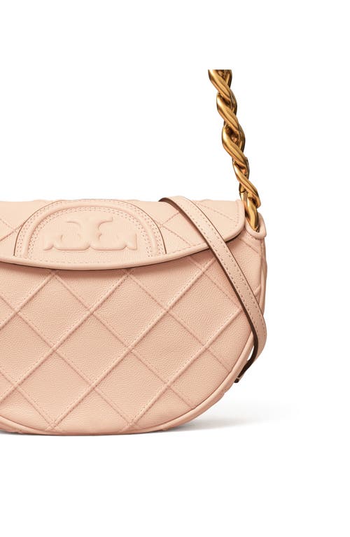 Shop Tory Burch Mini Fleming Soft Caviar Leather Crescent Shoulder Bag In Pink Dawn