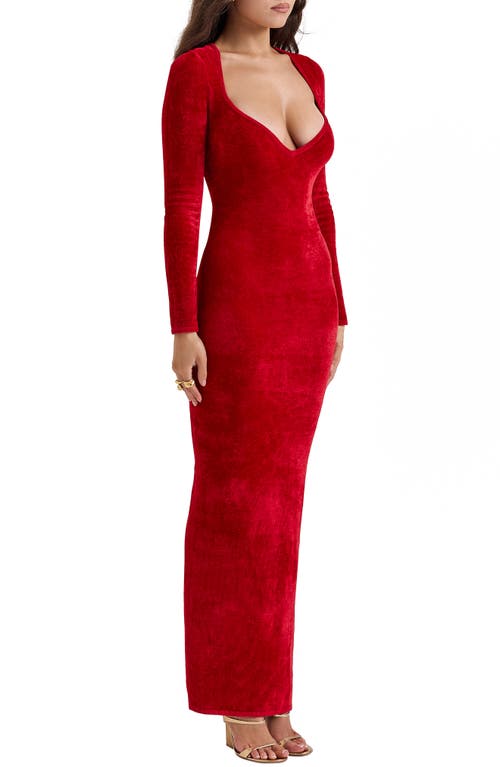 House Of Cb Aria Long Sleeve Chenille Gown In Salsa