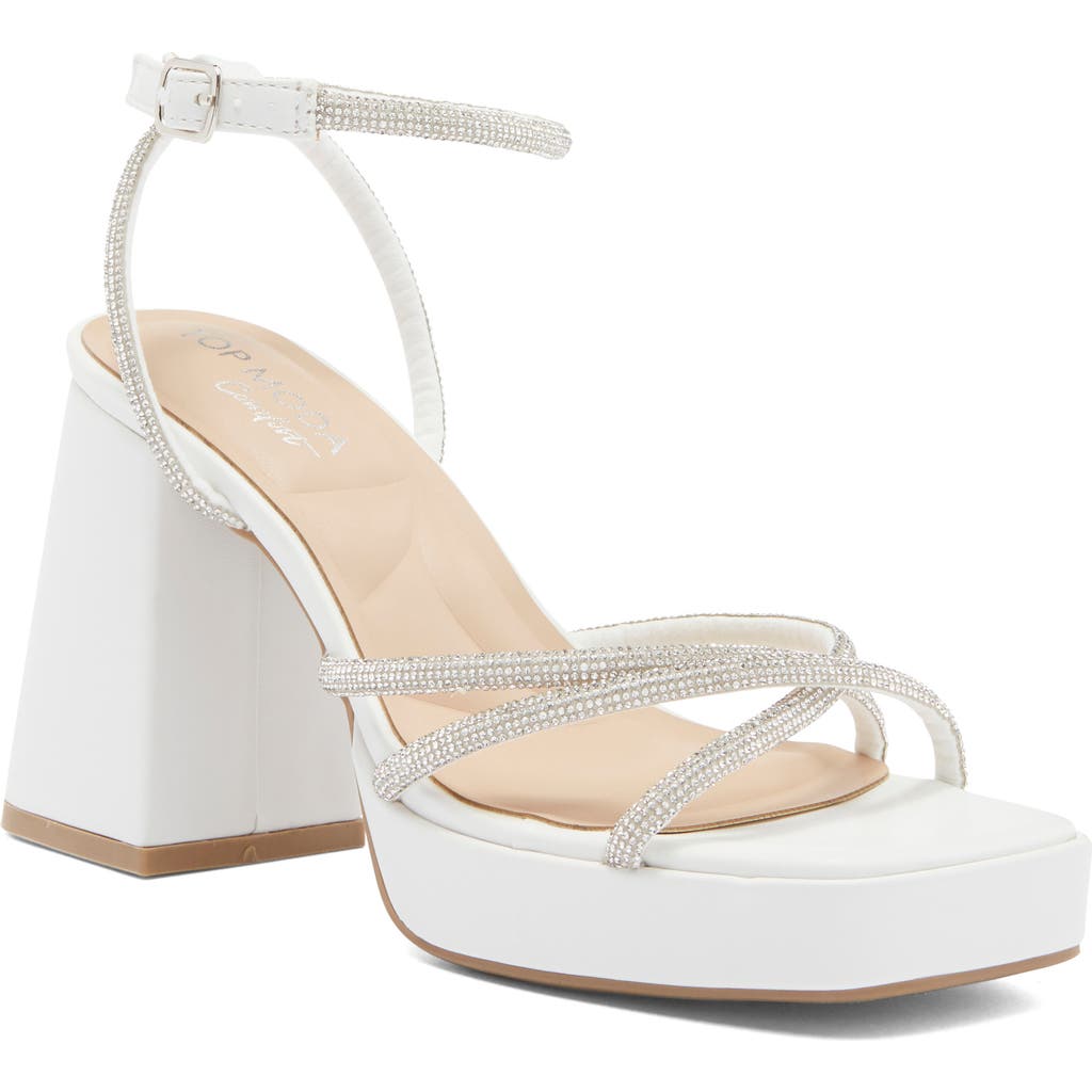 Top Guy Shoes Crystal Platform Sandal In White Pu