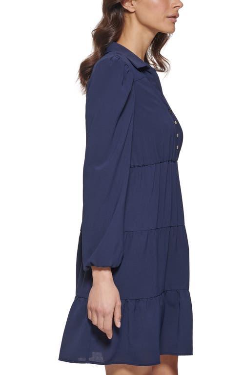 Shop Kensie Long Sleeve Tiered Dress In Navy Multi