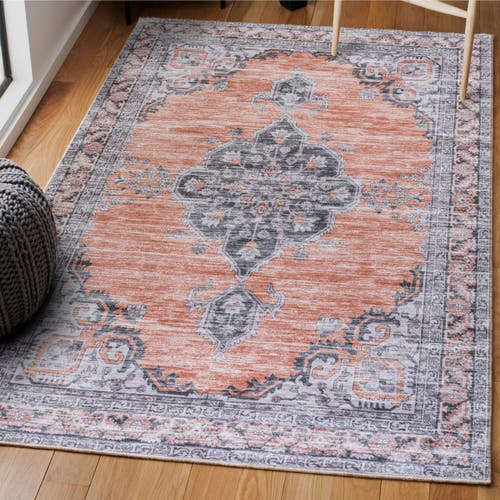 Jonathan Y Wincer Chenille Cottage Medallion Machine-washable Area Rug In Orange/gray