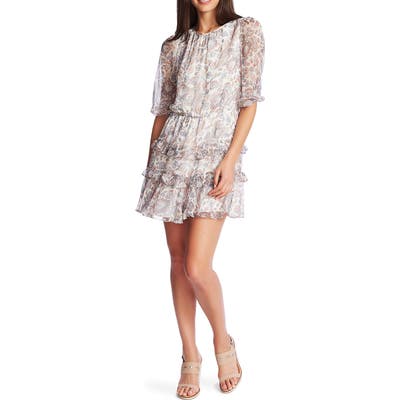 1.state Lyrical Paisley Tiered Ruffle Dress, White
