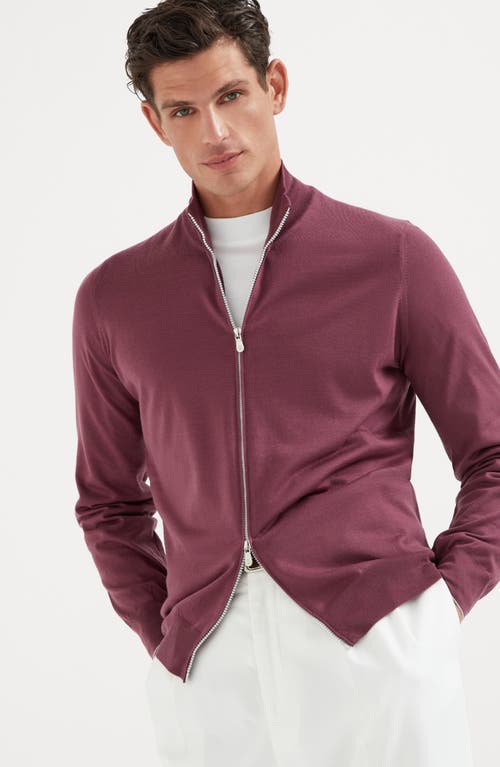 Shop Brunello Cucinelli Virgin Wool And Cashmere Lightweight Cardigan In Grape