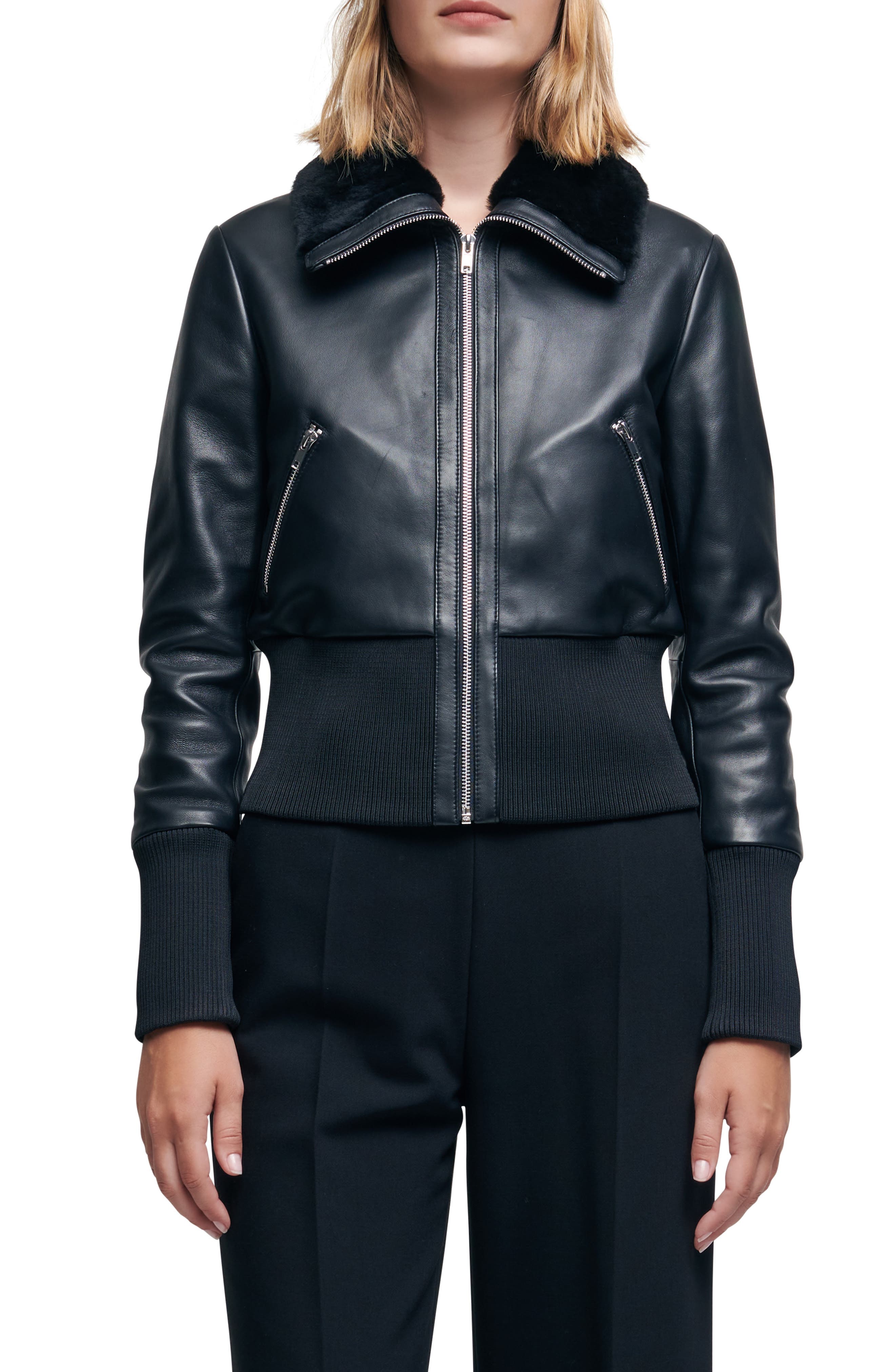 maje leather bomber jacket