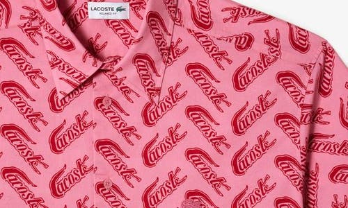 LACOSTE LACOSTE RELAXED FIT LOGO PRINT SHORT SLEEVE BUTTON-UP SHIRT