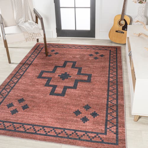 Jonathan Y Korsa Geometric Medallion Machine-washable Area Rug In Red/dark Gray