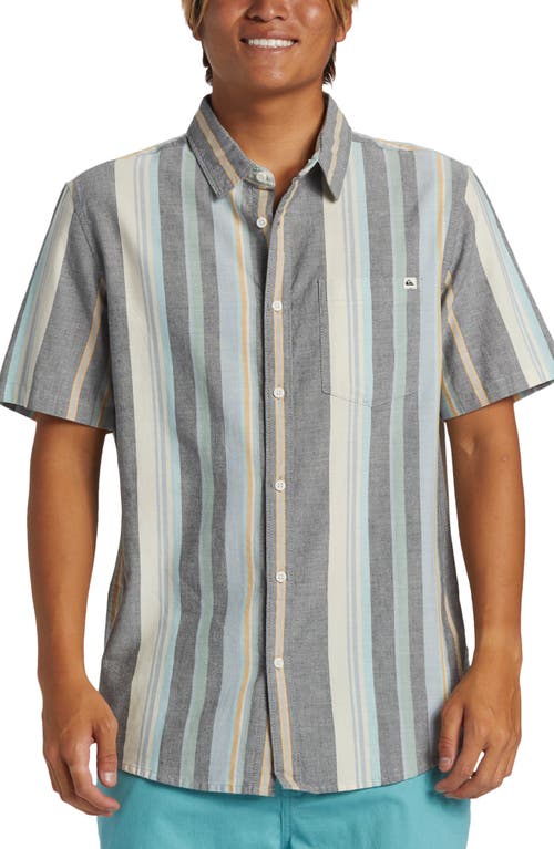Quiksilver Oxford Stripe Short Sleeve Button-Up Shirt Black at Nordstrom,