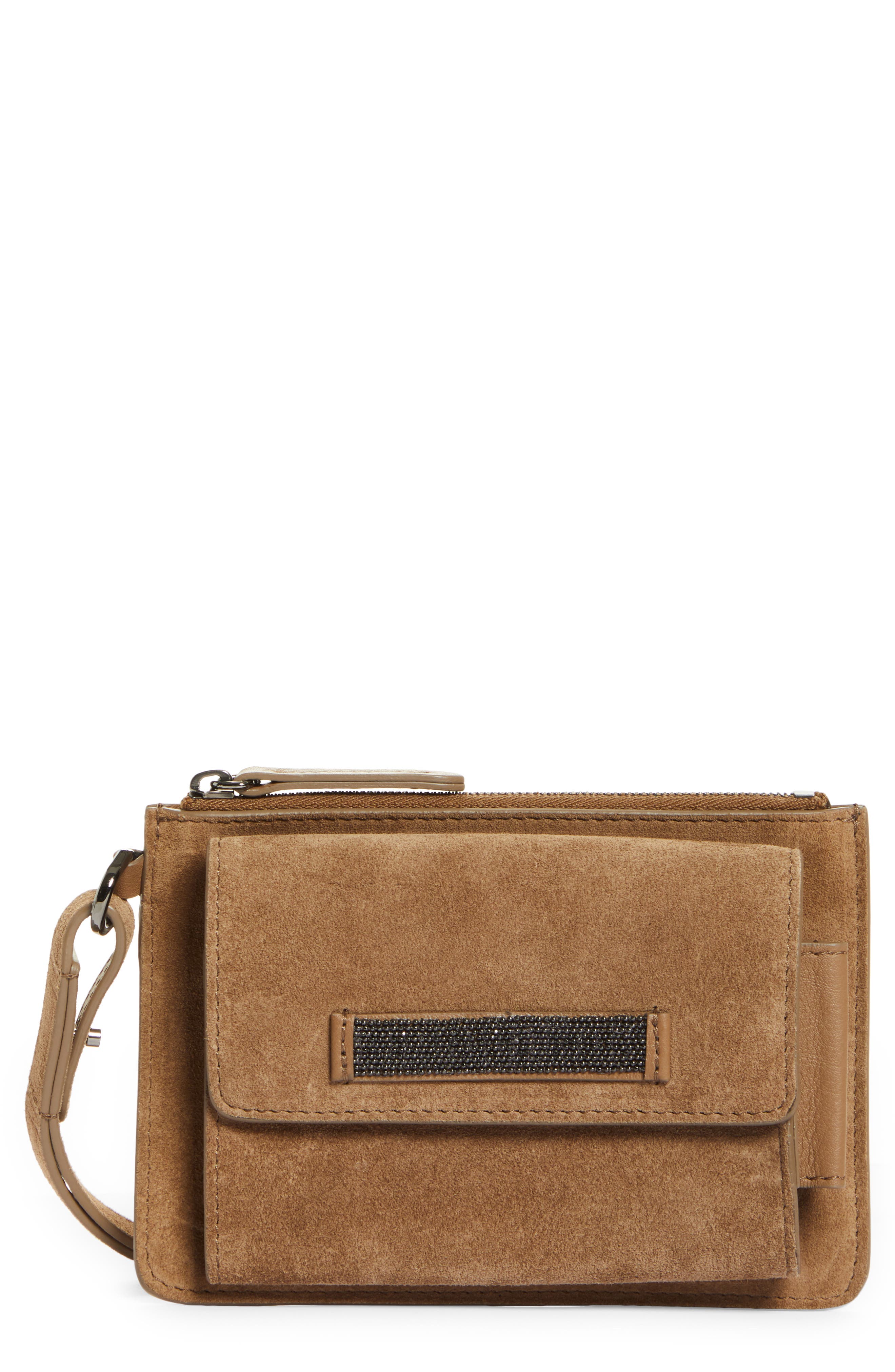 Brunello Cucinelli Suede Wristlet in New Ice at Nordstrom