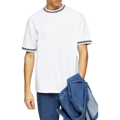 Topman Oversize Tipped Pique T-Shirt, White