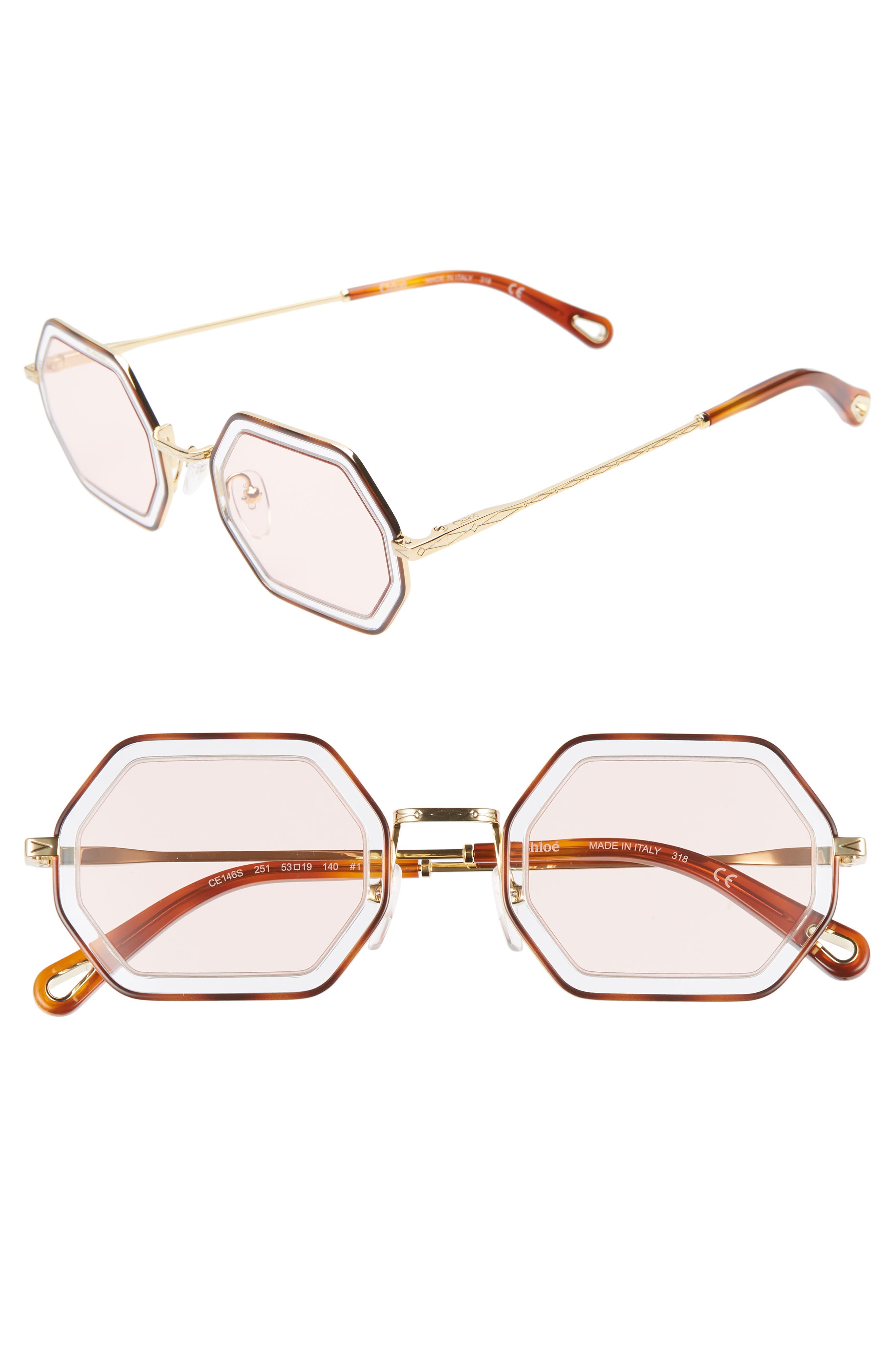Chloé Tally 53mm Octagon Sunglasses In Havana Azure/pink