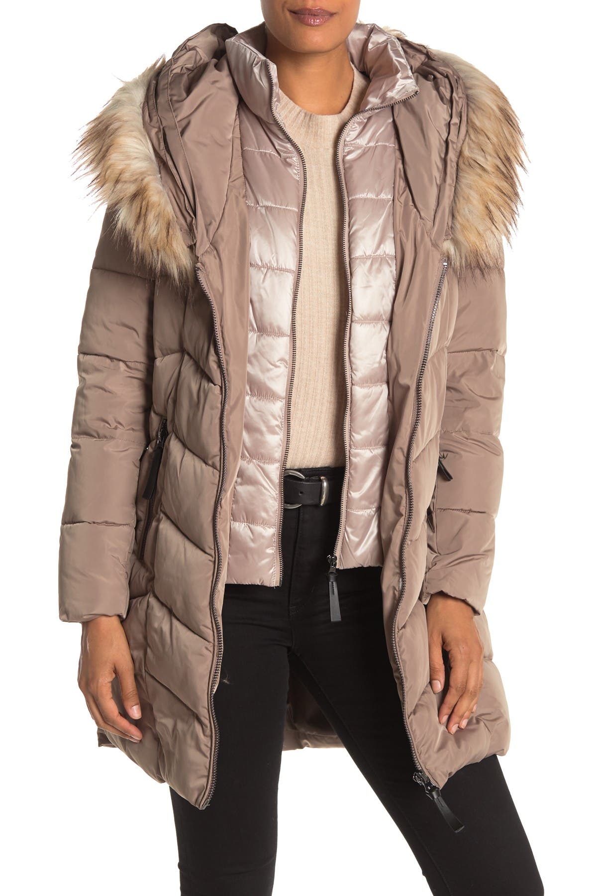 calvin klein bomber jacket with faux fur hood