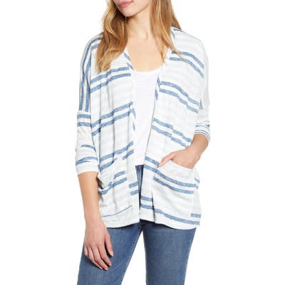 Bobeau Rumor Stripe Dolman Sleeve Open Cardigan, Blue