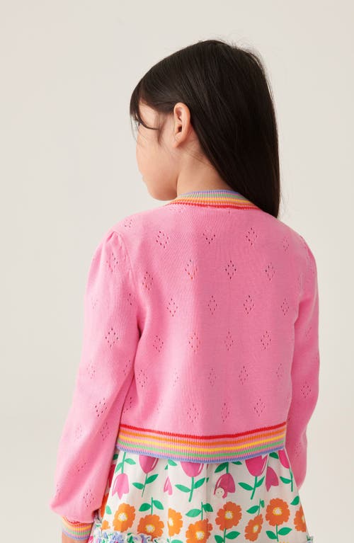 Shop Little Bird Kids' Floral Embroidered Cotton Pointelle Cardigan In Pink