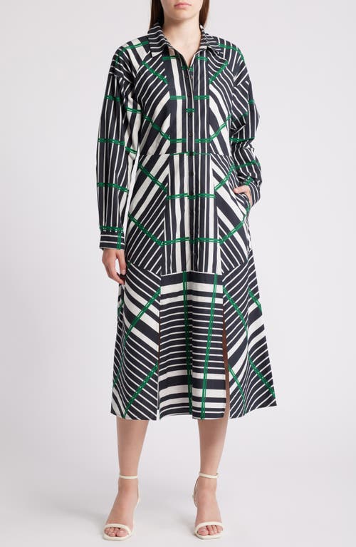 Shop Du Paradis Hazel Long Sleeve Midi Shirtdress In Black White Multi Stripe