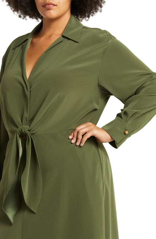 Vince Tie Waist Long Sleeve Dress In Bay Leaf
