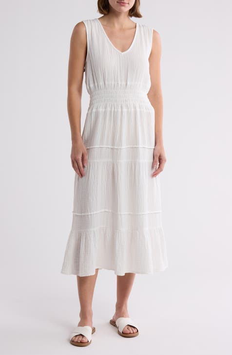 Cotton Gauze Tiered Midi Dress